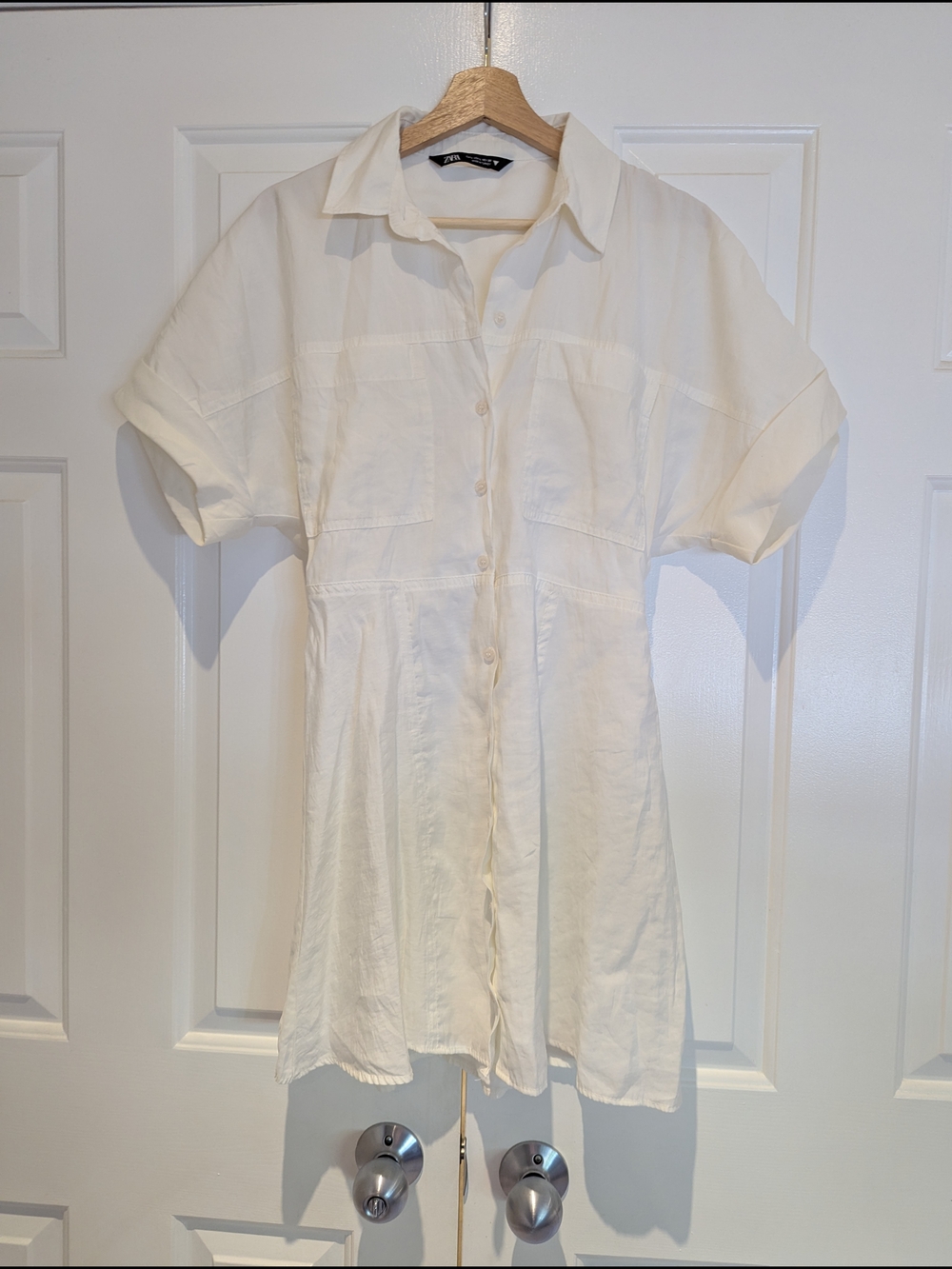 Zara Ivory Cream Button Front Mini Summer Shirt Dress Casual Chic Minimalist M/L